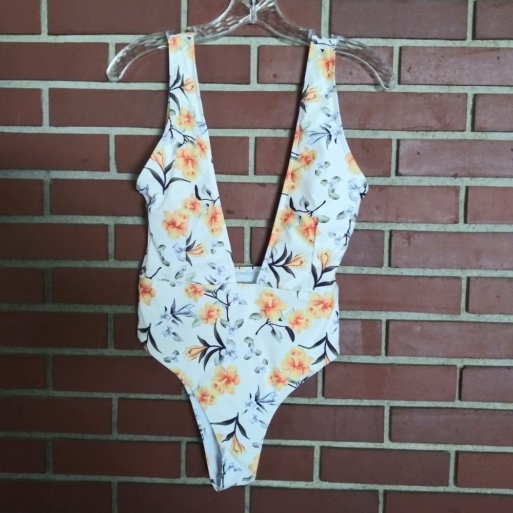 Zaful Daffodil High Cut Plunge Neck Swimsuit NWOT